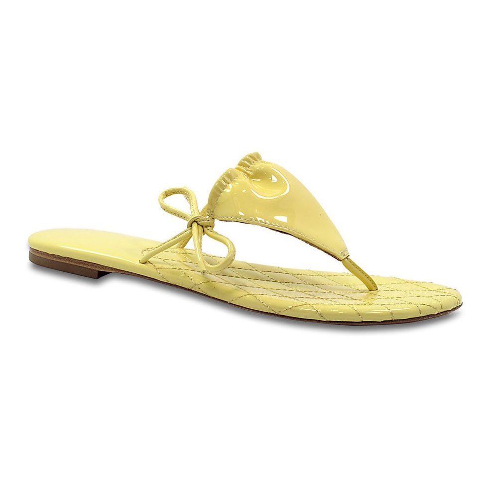 Pure Diamond  Leather Bikini Thong Sandals - Lemon